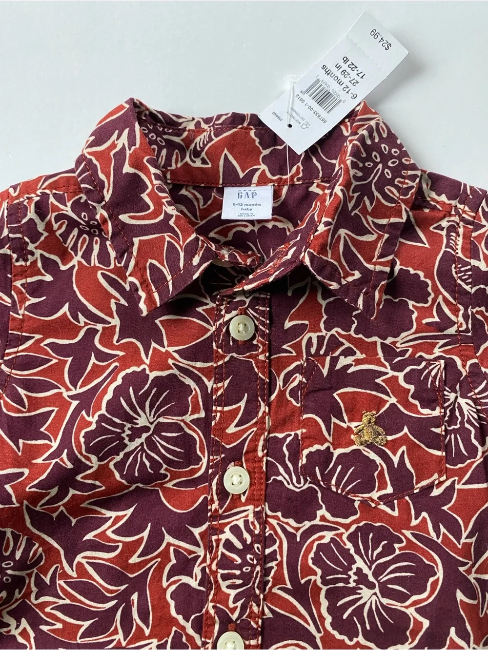 GAP Hawaiian Shirt Size 6 12 Months NWT One Piece Snap Top New Floral Red Orange